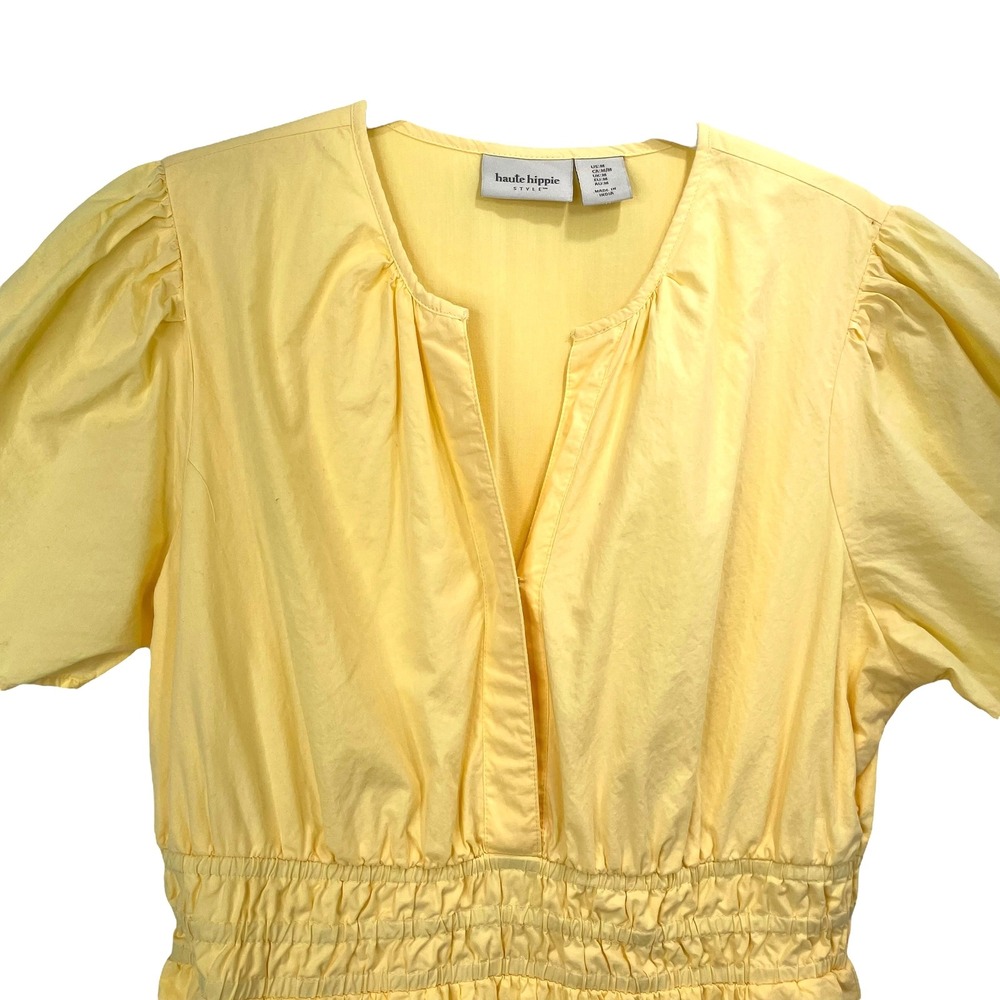 Haute Hippie cotton tiered smocked waist long dress Size‎ M buttermilk yellow - Picture 5 of 12